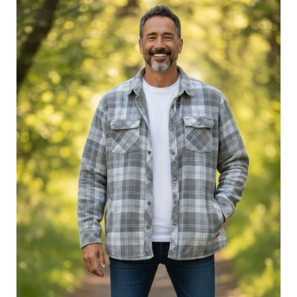 Voyager Flannel Shirt Jacket Mens L Bluish Gray Thermal Lined Button Up Shacket
